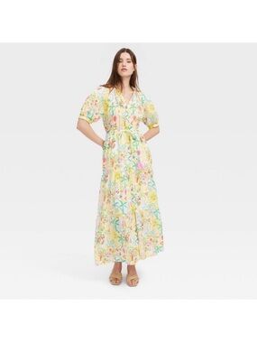 Roller Rabbit Floral Maxi Dress in White, Yellow, Green, Pink